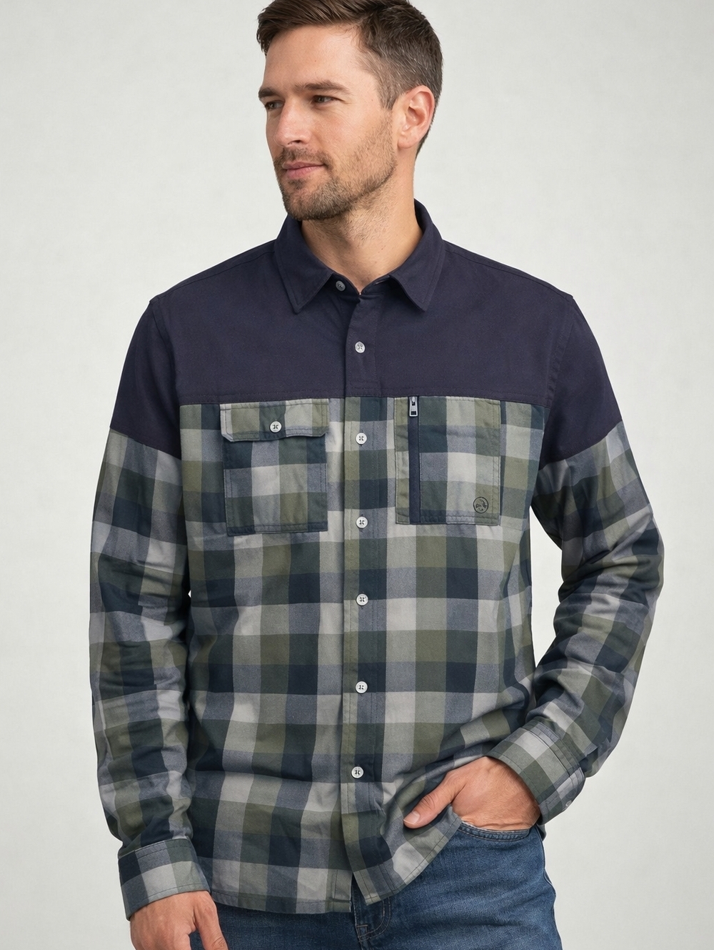 Wrangler Flannel ATG Shirt Mens Large Plaid Organic Cotton Regular Fit Green